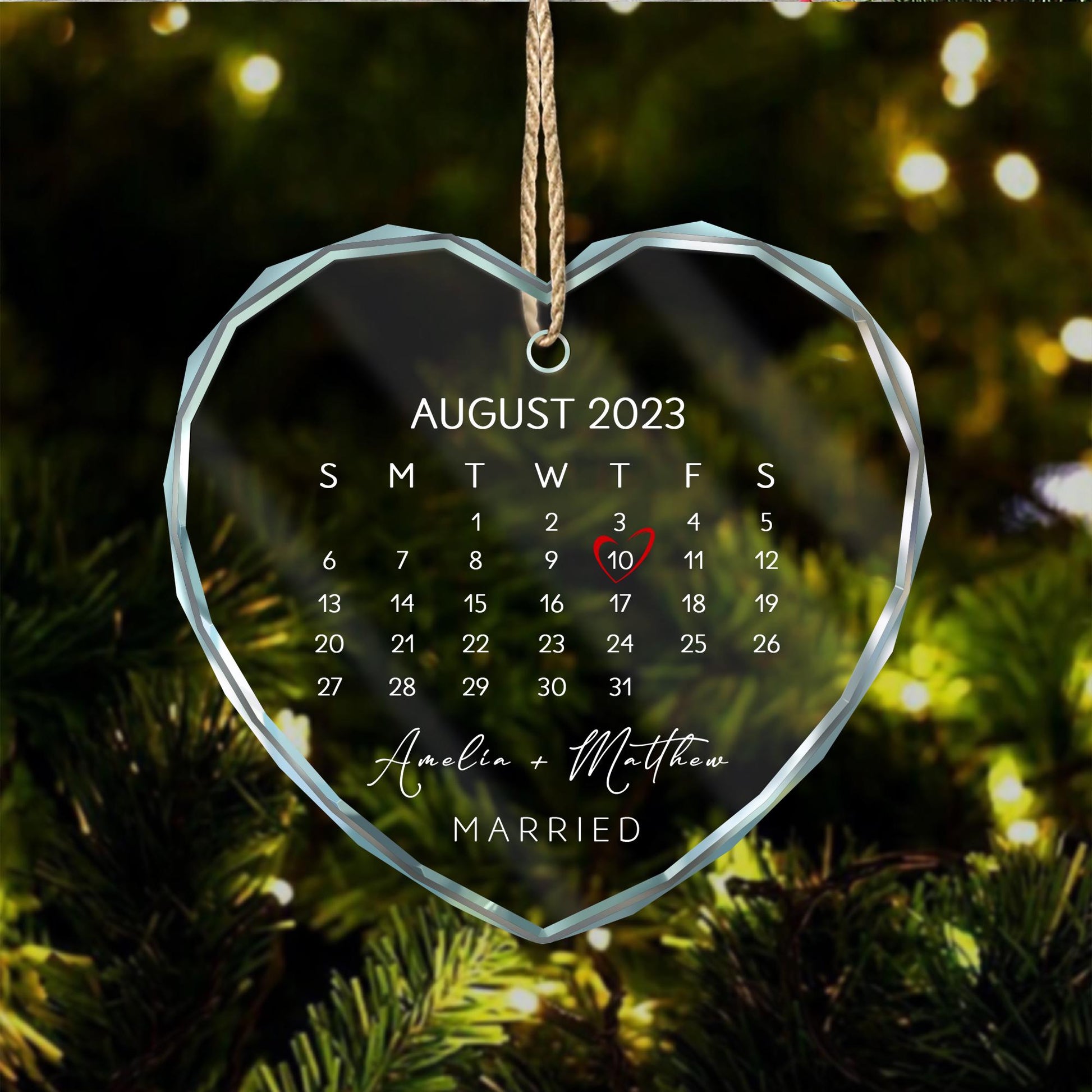 Custom Glass Couple Ornament • Personalized Wedding Date Keepsake • Engagement Gift for Bride & Groom, Anniversary Gift, Christmas Decor - main product image