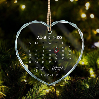 Custom Glass Couple Ornament • Personalized Wedding Date Keepsake • Engagement Gift for Bride & Groom, Anniversary Gift, Christmas Decor - main product image