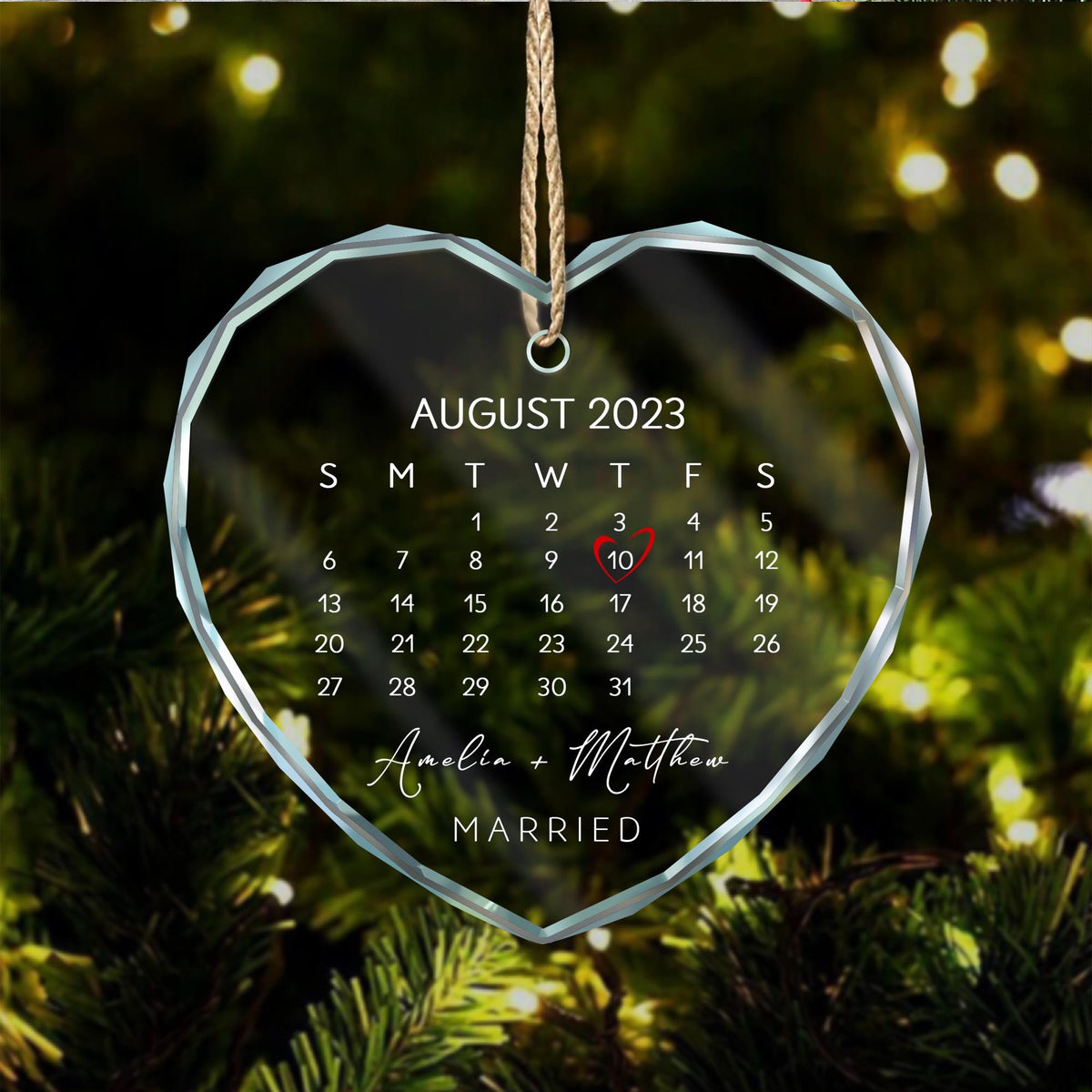 Custom Glass Couple Ornament • Personalized Wedding Date Keepsake • Engagement Gift for Bride & Groom, Anniversary Gift, Christmas Decor - main product image