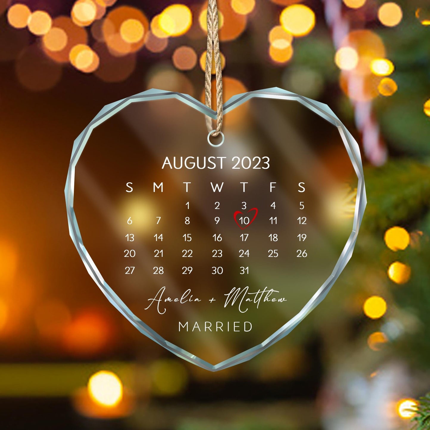 Custom Glass Couple Ornament • Personalized Wedding Date Keepsake • Engagement Gift for Bride & Groom, Anniversary Gift, Christmas Decor - product image 3