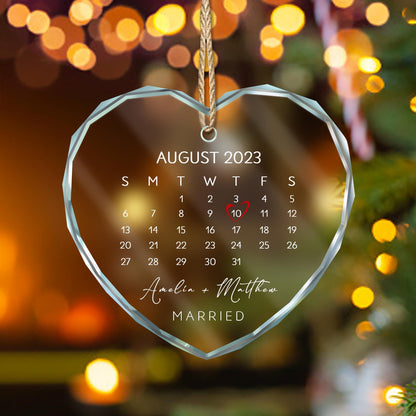Custom Glass Couple Ornament • Personalized Wedding Date Keepsake • Engagement Gift for Bride & Groom, Anniversary Gift, Christmas Decor - product image 3