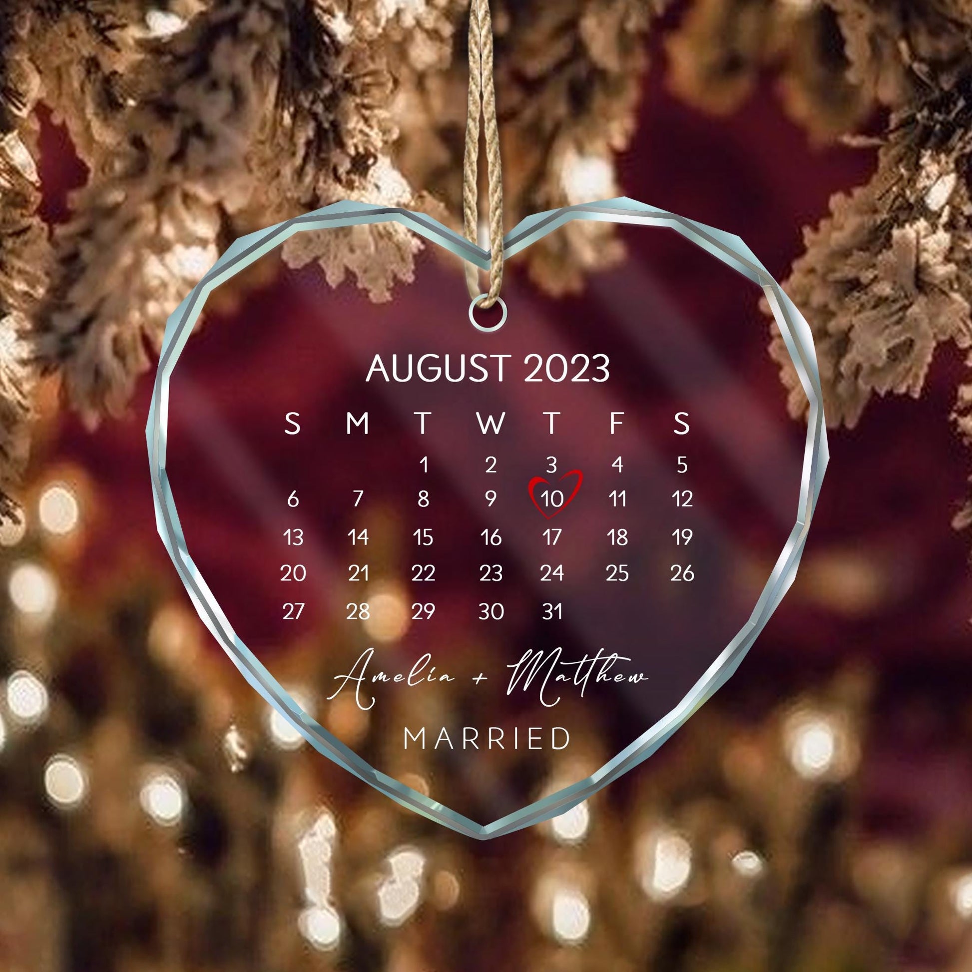 Custom Glass Couple Ornament • Personalized Wedding Date Keepsake • Engagement Gift for Bride & Groom, Anniversary Gift, Christmas Decor - product image 4