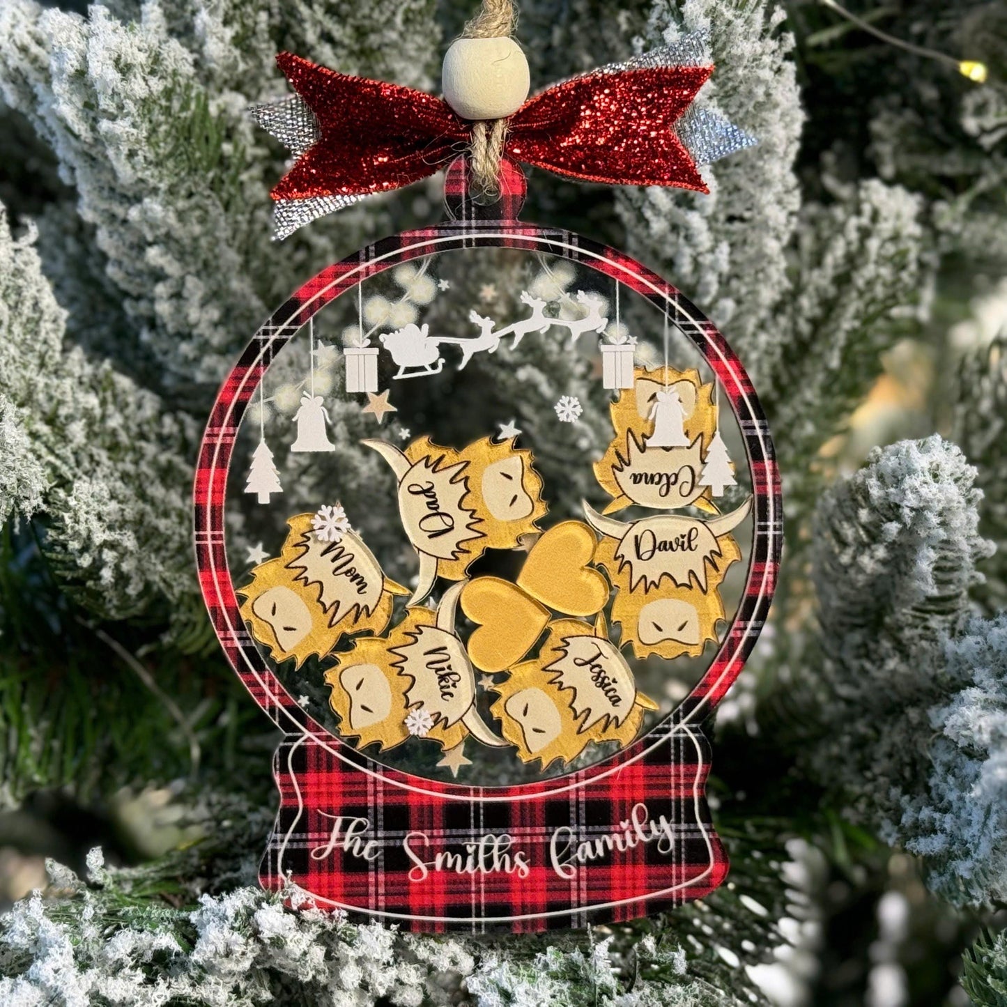 Personalized Highland Cow Family Christmas Ornament 2026 – Custom 4D Snowflake Tree Decoration – Rustic Farmhouse Holiday Keepsake Gift - main product image