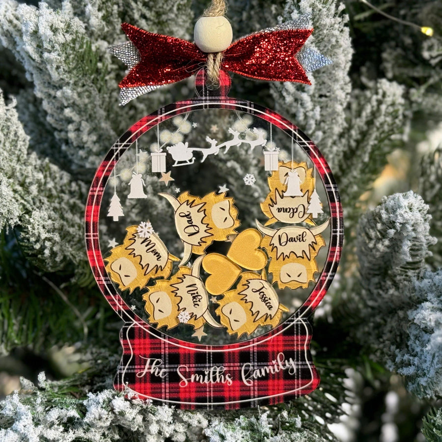 Personalized Highland Cow Family Christmas Ornament 2026 – Custom 4D Snowflake Tree Decoration – Rustic Farmhouse Holiday Keepsake Gift - main product image