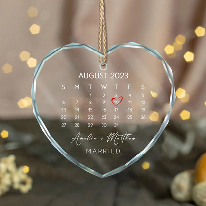 Custom Glass Couple Ornament • Personalized Wedding Date Keepsake • Engagement Gift for Bride & Groom, Anniversary Gift, Christmas Decor - product image 2