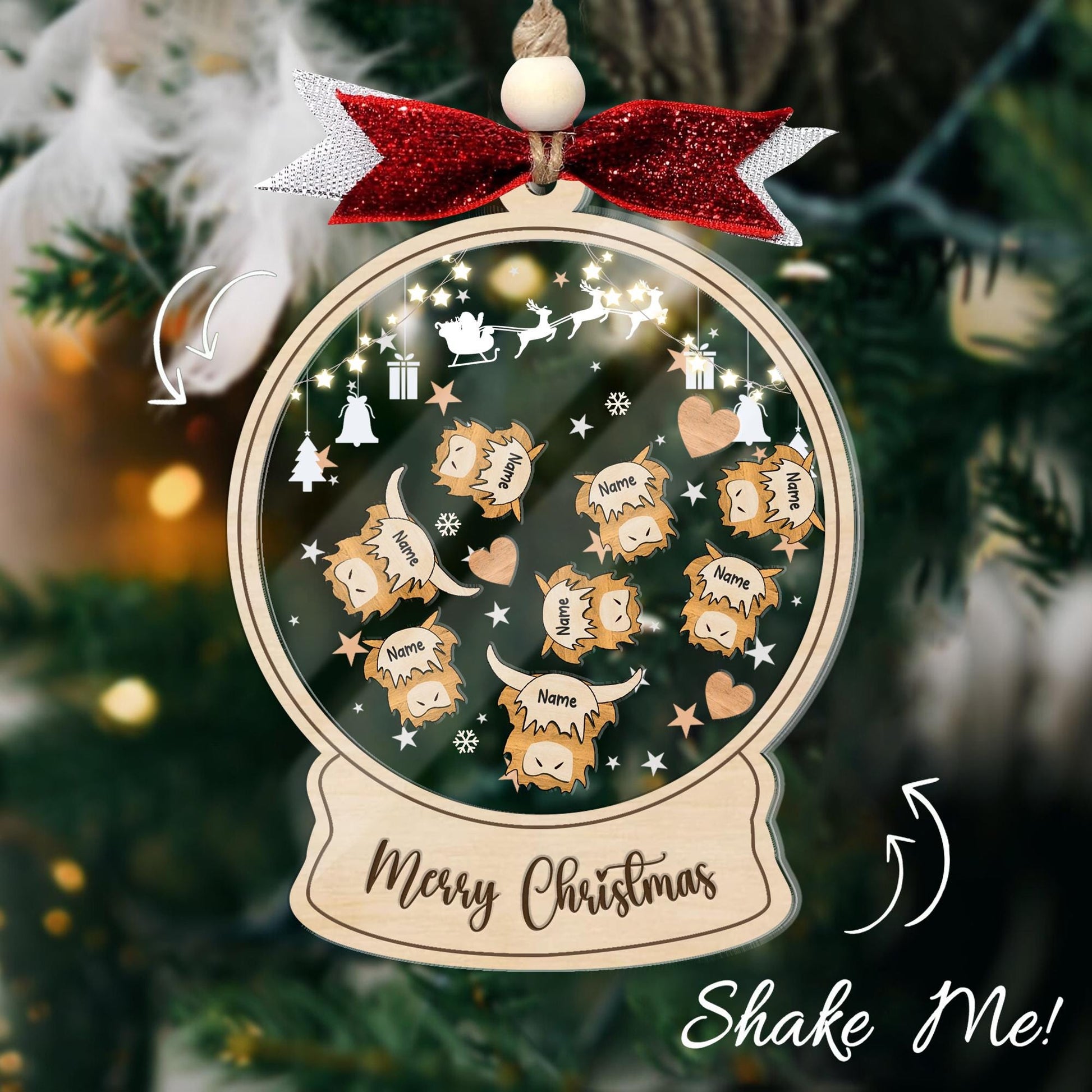 Personalized Highland Cow Family Ornament 2026 Custom Plaid Snow Globe Ornament Rustic Farmhouse Christmas Decor Family Name Ornament Gift - product image 3