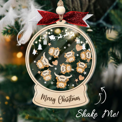 Personalized Highland Cow Family Ornament 2026 Custom Plaid Snow Globe Ornament Rustic Farmhouse Christmas Decor Family Name Ornament Gift - product image 3