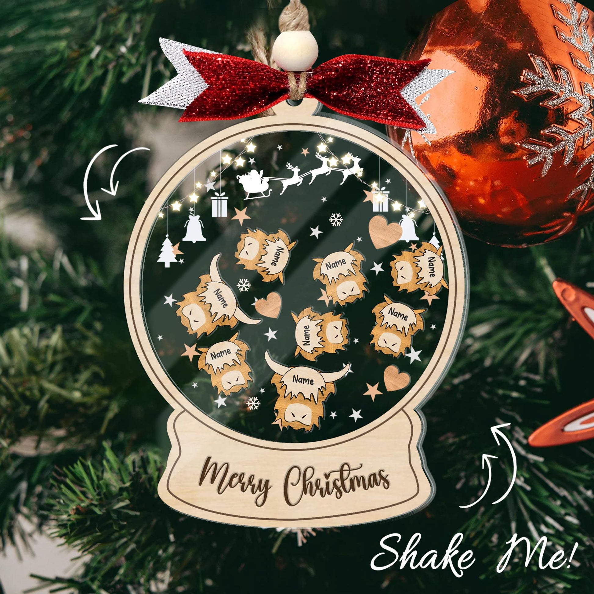 Personalized Highland Cow Family Ornament 2026 Custom Plaid Snow Globe Ornament Rustic Farmhouse Christmas Decor Family Name Ornament Gift - product image 4