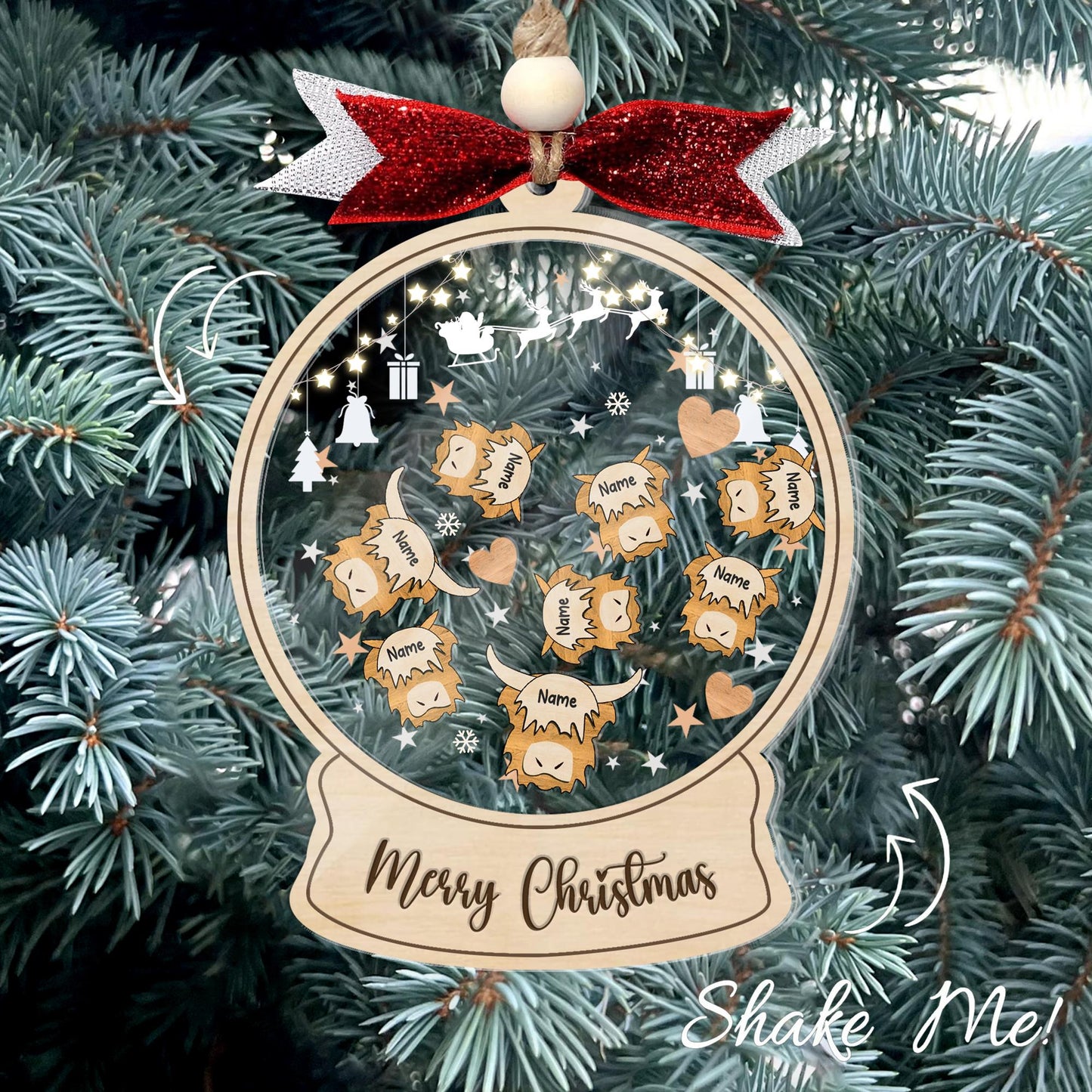 Personalized Highland Cow Family Ornament 2026 Custom Plaid Snow Globe Ornament Rustic Farmhouse Christmas Decor Family Name Ornament Gift - product image 6