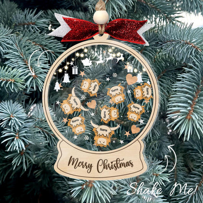 Personalized Highland Cow Family Ornament 2026 Custom Plaid Snow Globe Ornament Rustic Farmhouse Christmas Decor Family Name Ornament Gift - product image 6