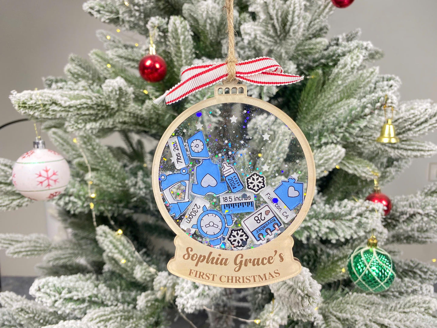 Personalized Baby’s First Christmas Ornament 2026 | Custom Birth Stats Ornament | Newborn Keepsake | Boy Girl Pink Blue Shake Ornament - product image 2