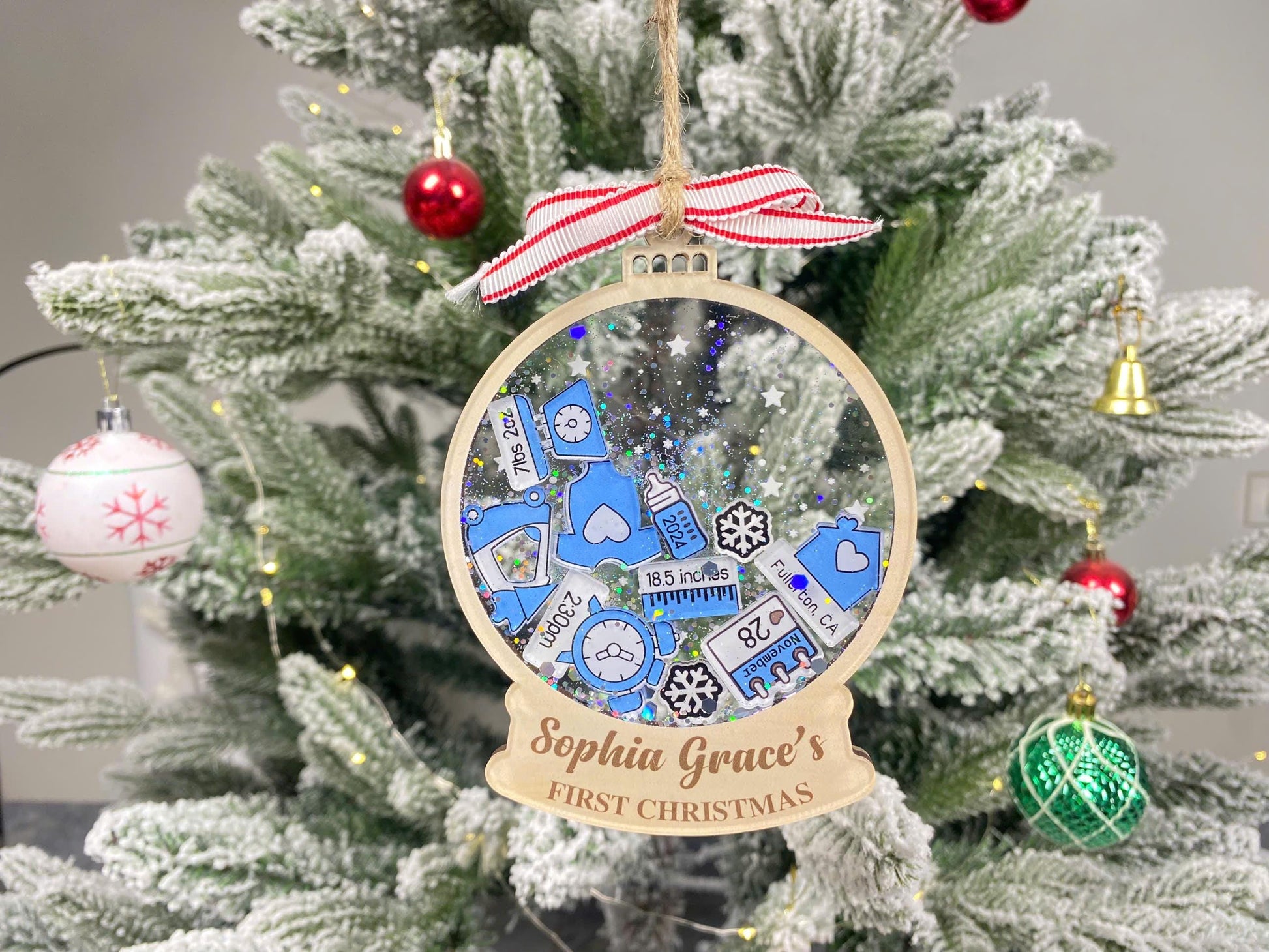 Personalized Baby’s First Christmas Ornament 2026 | Custom Birth Stats Ornament | Newborn Keepsake | Boy Girl Pink Blue Shake Ornament - product image 2