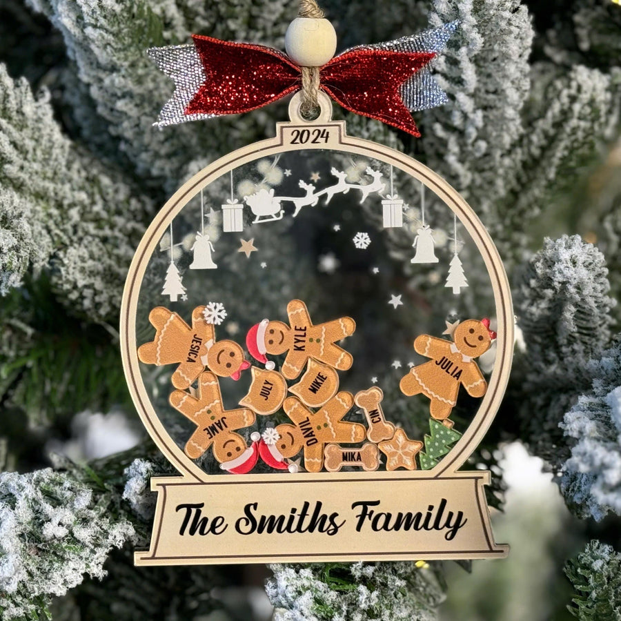 Personalized Gingerbread Family Christmas Ornament, Custom 4D Cookie Holiday Keepsake, Cute Family Tree Decoration, Personalized Xmas Gift - main product image