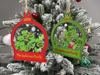 Personalized Grinch Family Shaker Ornament 2026, Custom Name 3D Shake Christmas Ornament, Grinchmas Gift, Holiday Tree Decoration - product image 2