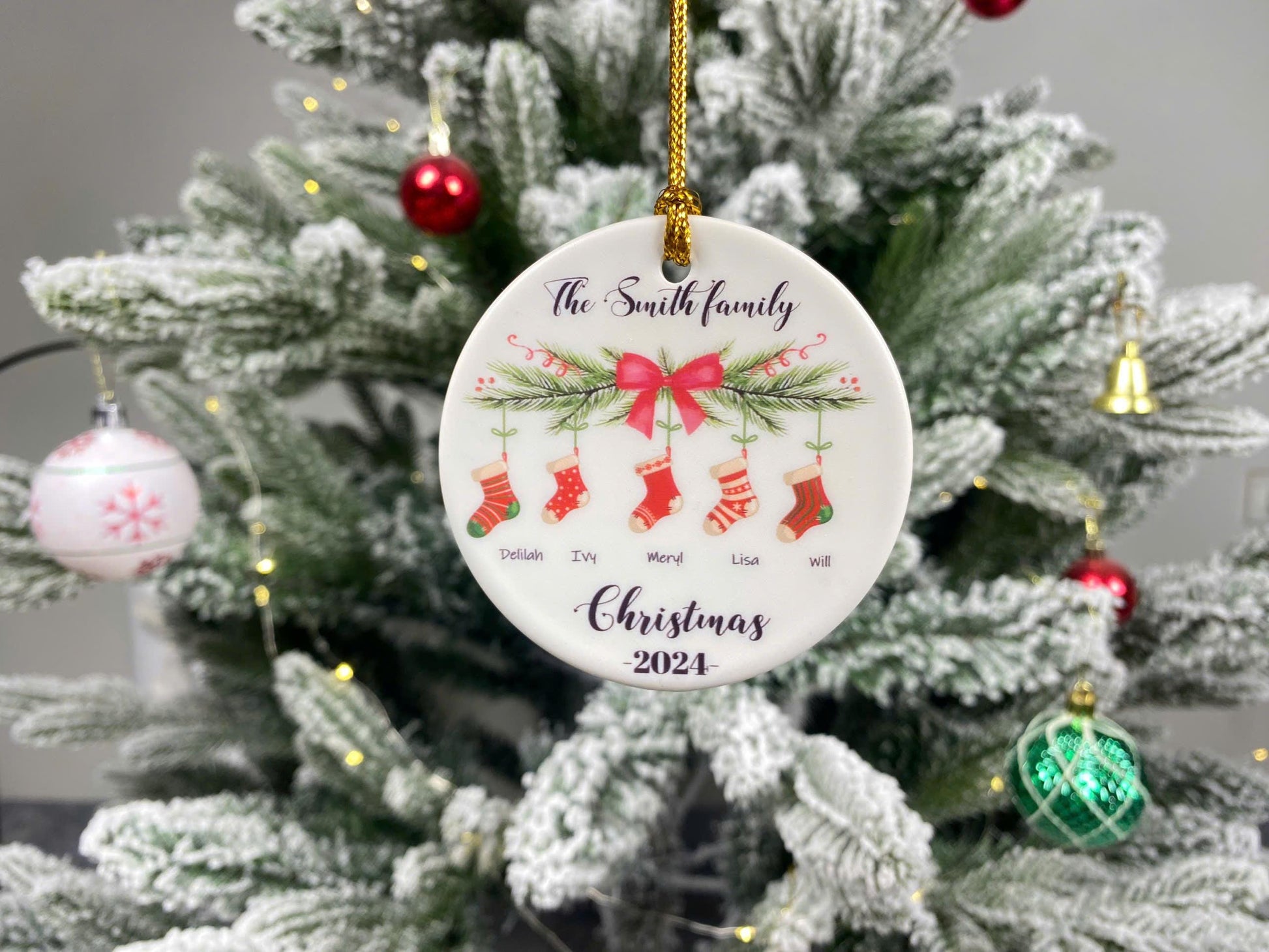 Personalized Family Christmas Stocking Ornament – Custom Name & Year, Holiday Keepsake, Family Gift, Xmas Decoration - main product image