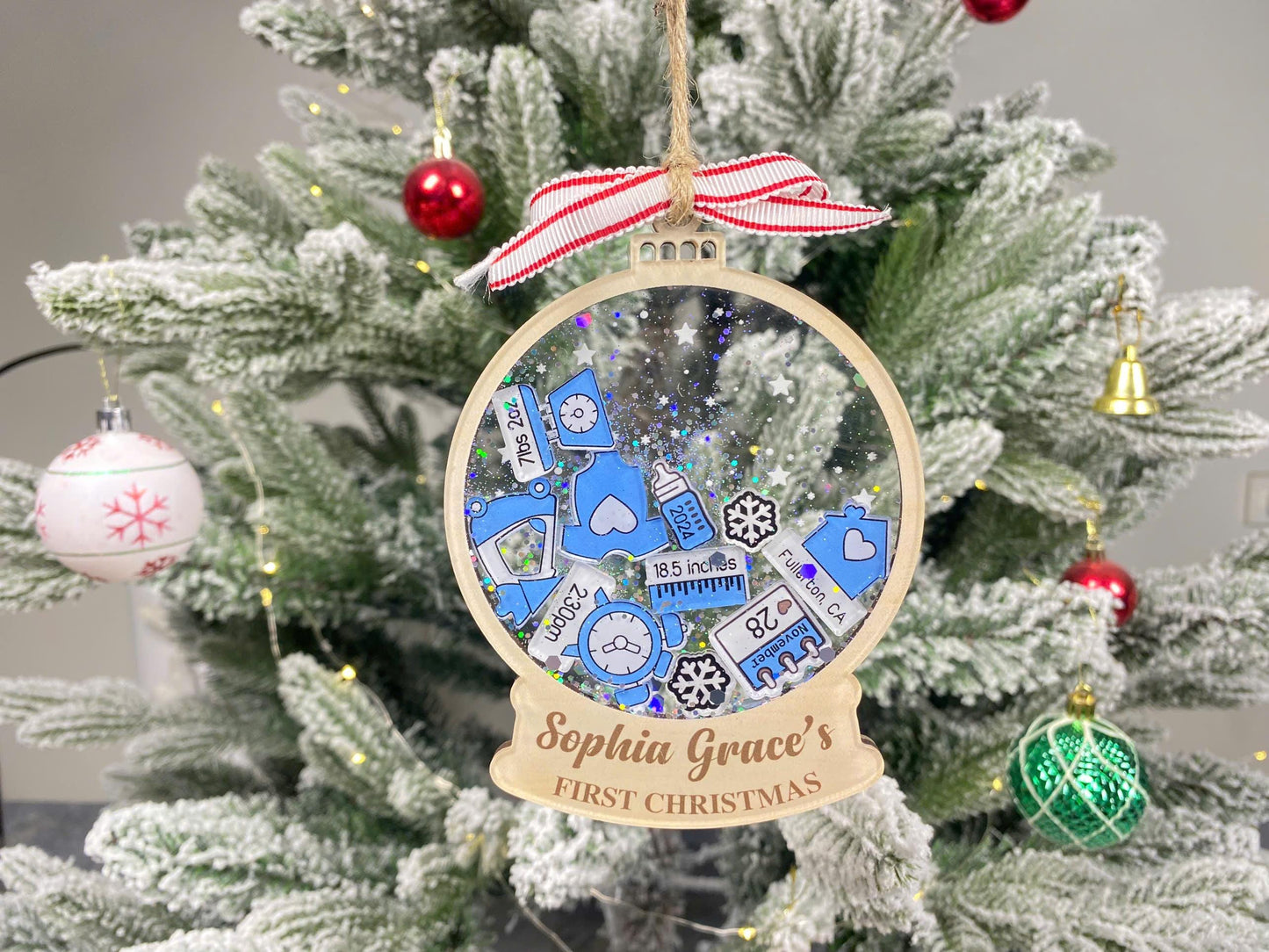 Personalized Baby’s First Christmas Ornament 2026 | Custom Birth Stats Ornament | Newborn Keepsake | Boy Girl Pink Blue Shake Ornament - product image 4