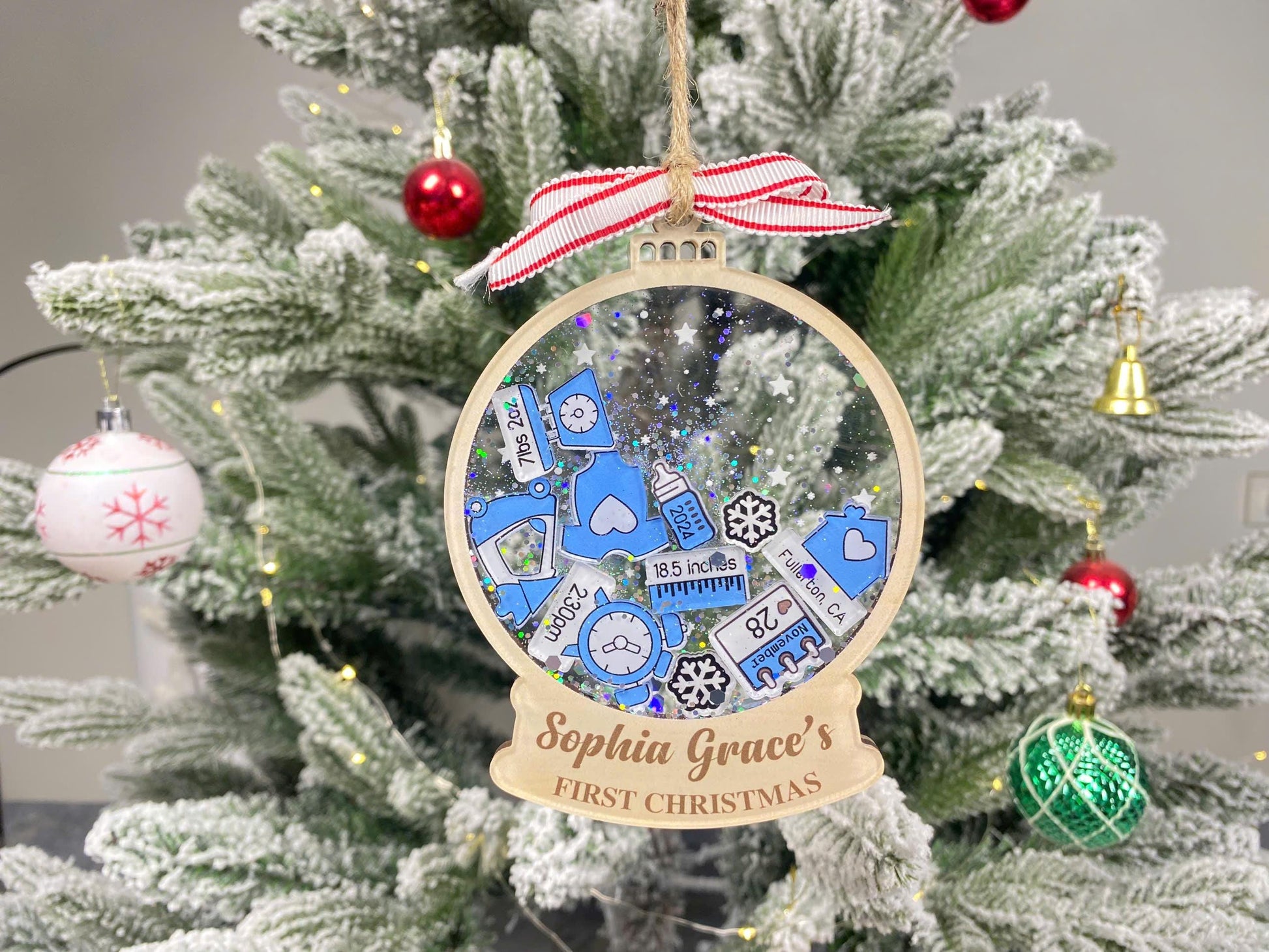 Personalized Baby’s First Christmas Ornament 2026 | Custom Birth Stats Ornament | Newborn Keepsake | Boy Girl Pink Blue Shake Ornament - product image 4