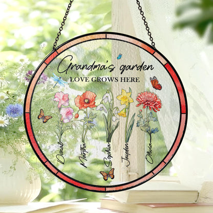 Custom Family Birth Flowers Glass Suncatcher, Custom Mom's Garden Gift, Flower Glass Art, Birth Flower Gift, Mother's Day Gift, Home Decor - main product image