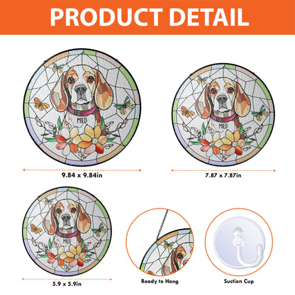 Custom Pet Memorial Glass Suncatcher, Personalized Tribute Gift, Angel Wings Portrait, Floral Sun Catcher, In Loving Memory Art - product image 3