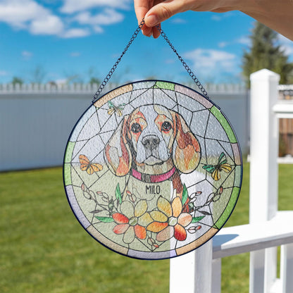 Custom Pet Memorial Glass Suncatcher, Personalized Tribute Gift, Angel Wings Portrait, Floral Sun Catcher, In Loving Memory Art - product image 7