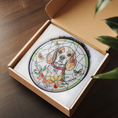 Custom Pet Memorial Glass Suncatcher, Personalized Tribute Gift, Angel Wings Portrait, Floral Sun Catcher, In Loving Memory Art - product image 6