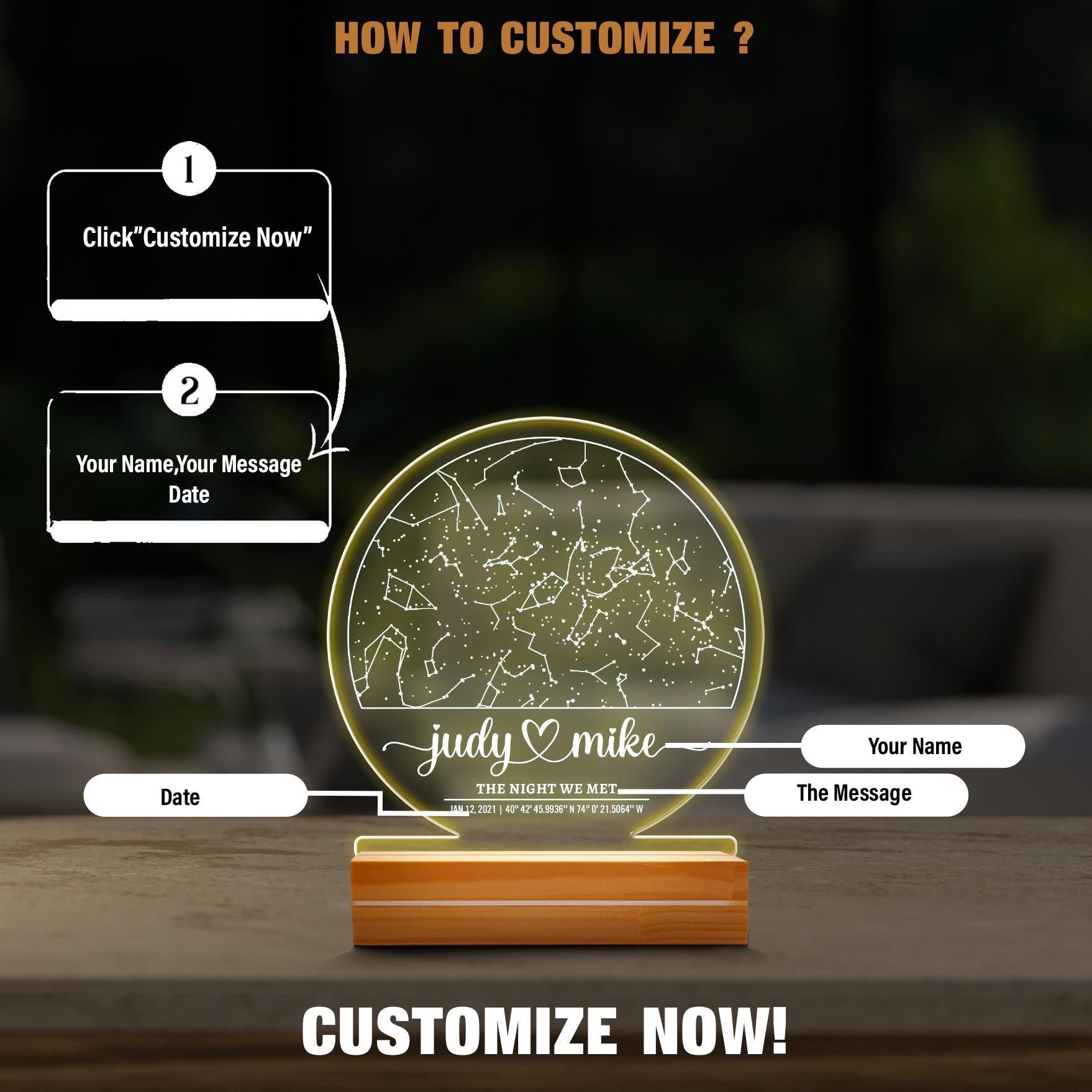 Custom Star Map Night Light, The Night We Met Acrylic Plaque, Personalized Constellation LED Lamp, Anniversary Gift - product image 3