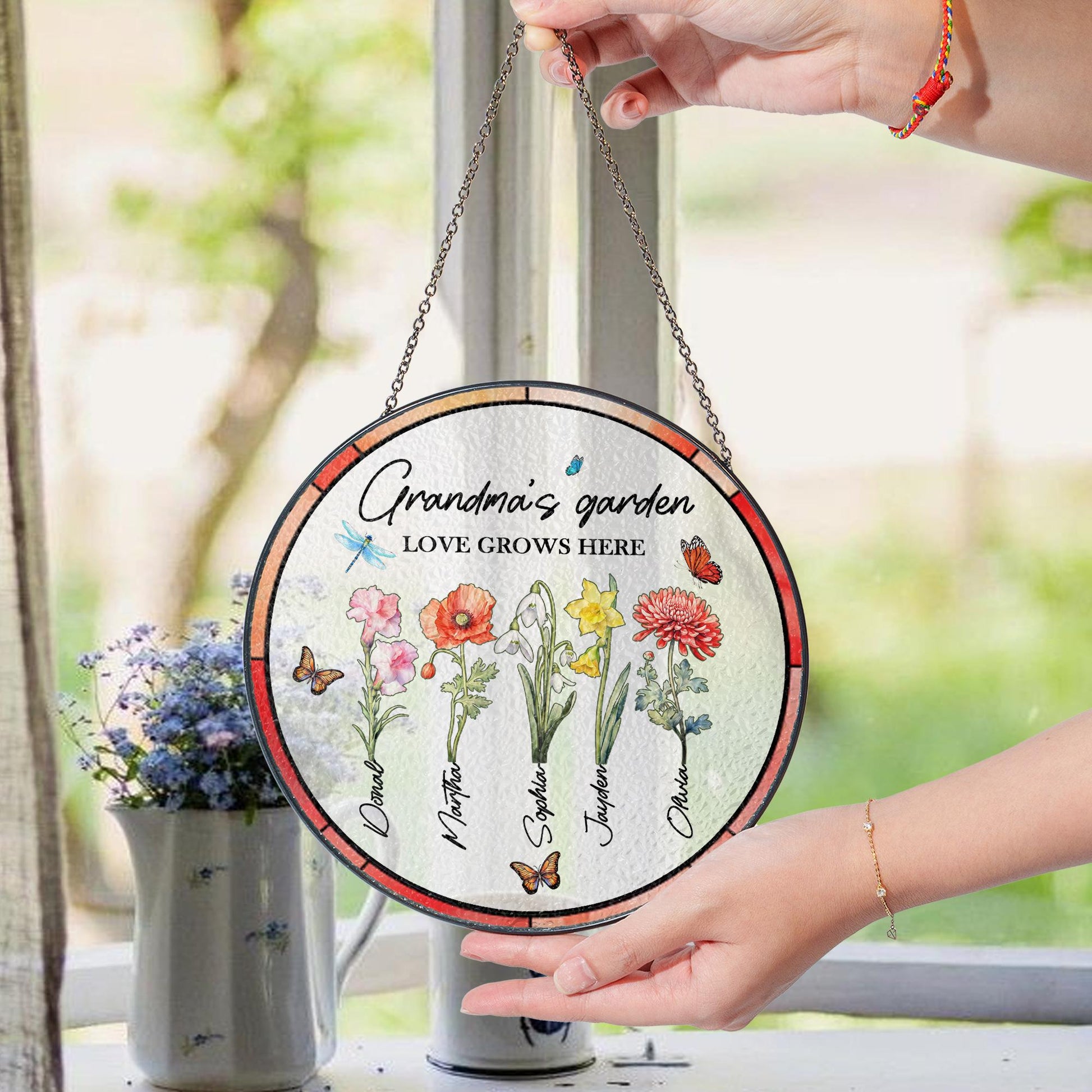 Custom Family Birth Flowers Glass Suncatcher, Custom Mom's Garden Gift, Flower Glass Art, Birth Flower Gift, Mother's Day Gift, Home Decor - product image 6
