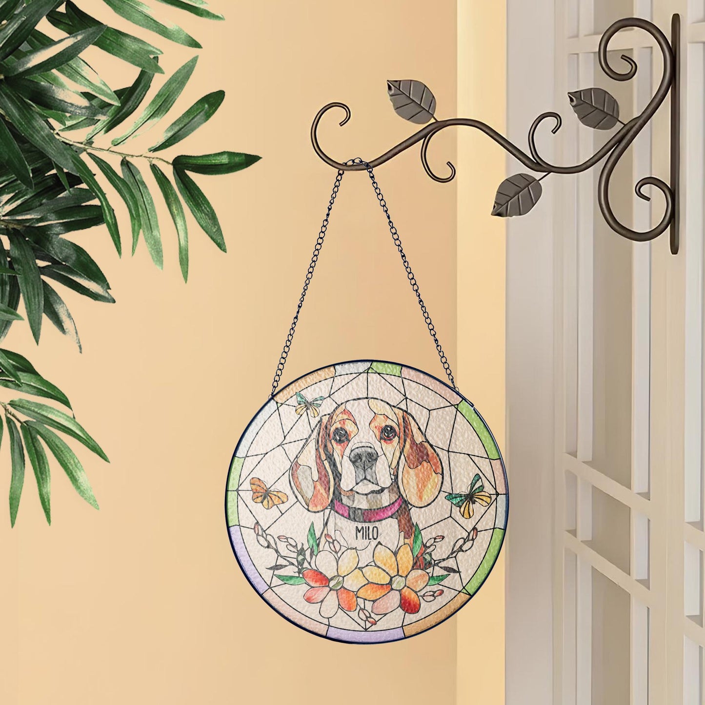 Custom Pet Memorial Glass Suncatcher, Personalized Tribute Gift, Angel Wings Portrait, Floral Sun Catcher, In Loving Memory Art - product image 4