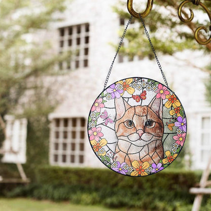 Custom Cat Portrait Stained Glass Suncatcher, Personalized Cat Mom Gift, Faux Glass Window Hanging, Pet Loss Memorial - product image 2
