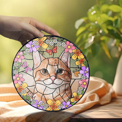 Custom Cat Portrait Stained Glass Suncatcher, Personalized Cat Mom Gift, Faux Glass Window Hanging, Pet Loss Memorial - product image 6