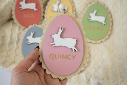 Personalized Easter Basket Tag – Birch Wood Egg with Bunny, Custom Kids Name Tag, Holiday Favor, Easter Gift, Spring Basket Decoration - product image 3
