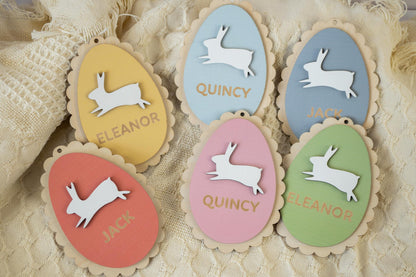 Personalized Easter Basket Tag – Birch Wood Egg with Bunny, Custom Kids Name Tag, Holiday Favor, Easter Gift, Spring Basket Decoration - product image 6