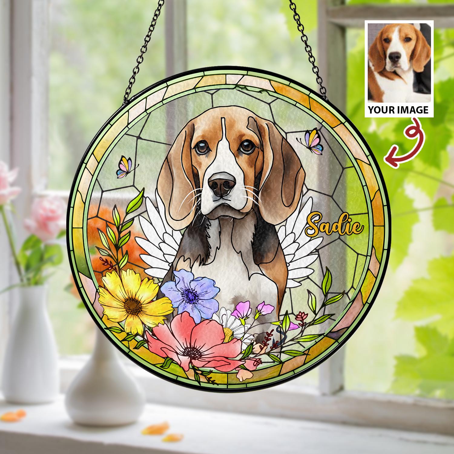 Personalized Dog Portrait Stained Glass Suncatcher, Custom Pet Memorial Stained Glass Photo Suncatcher, Dog Loss Keepsake, Pet Loss Gift - product image 2