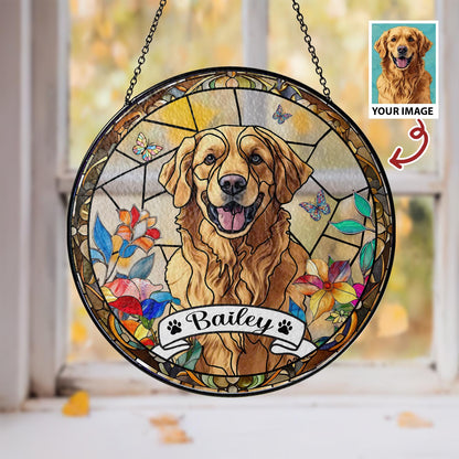 Personalized Dog Portrait Stained Glass Suncatcher, Custom Pet Memorial Stained Glass Photo Suncatcher, Dog Loss Keepsake, Pet Loss Gift - product image 2