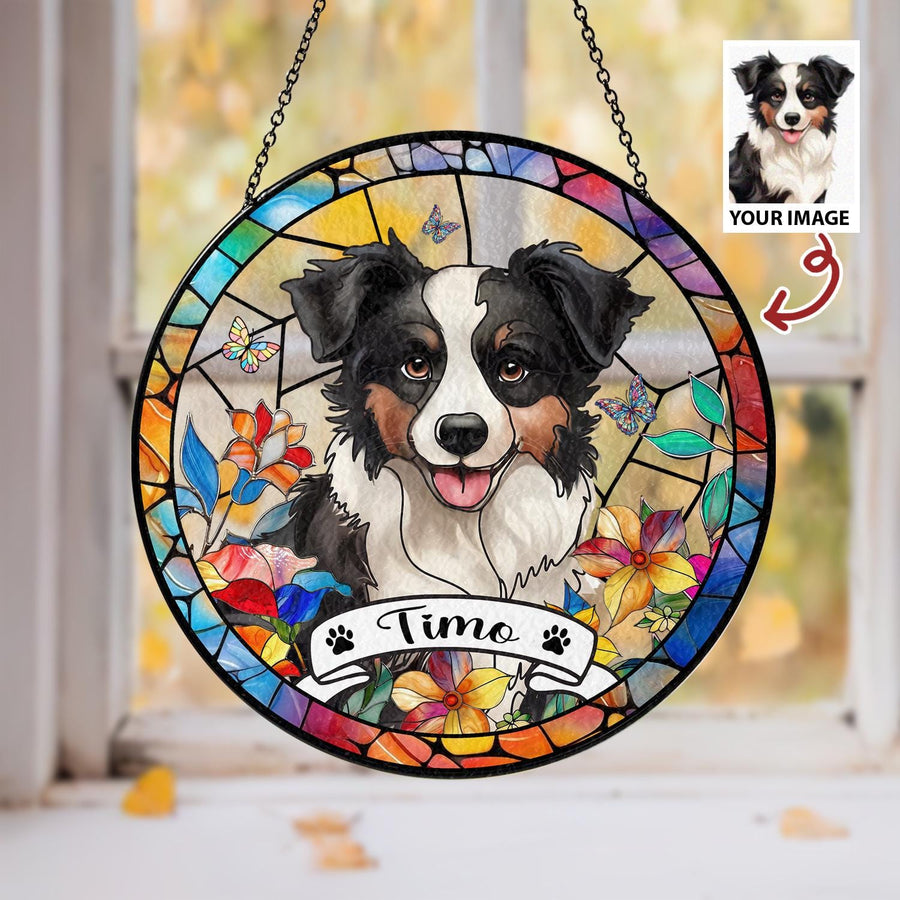 Personalized Dog Portrait Stained Glass Suncatcher, Custom Pet Memorial Stained Glass Photo Suncatcher, Dog Loss Keepsake, Pet Loss Gift - main product image