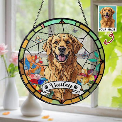 Personalized Dog Portrait Stained Glass Suncatcher, Custom Pet Memorial Stained Glass Photo Suncatcher, Dog Loss Keepsake, Pet Loss Gift - product image 3