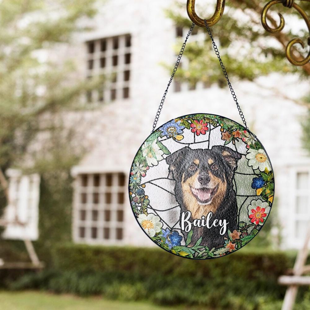 Personalized Dog Portrait Stained Glass Suncatcher, Custom Pet Memorial Stained Glass Photo Suncatcher, Dog Loss Keepsake, Pet Loss Gift - product image 4