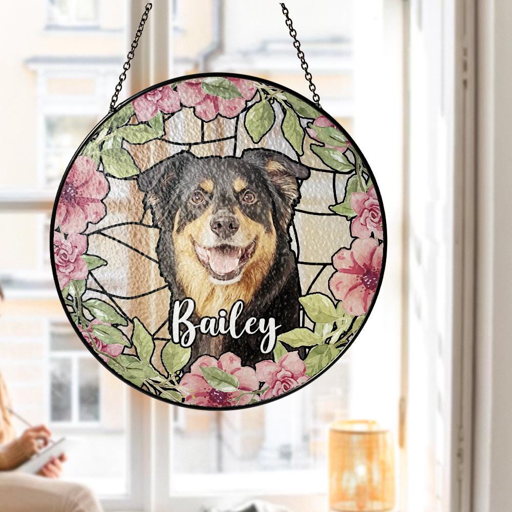 Personalized Dog Portrait Stained Glass Suncatcher, Custom Pet Memorial Stained Glass Photo Suncatcher, Dog Loss Keepsake, Pet Loss Gift - product image 7