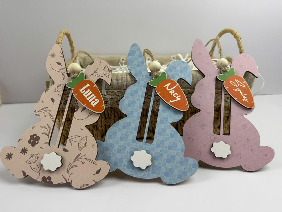 Personalized Wood Easter Bunny Money Holder – Kids Easter Basket Tag - main product image