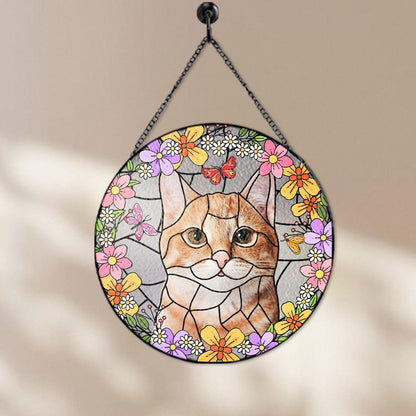 Custom Cat Portrait Stained Glass Suncatcher, Personalized Cat Mom Gift, Faux Glass Window Hanging, Pet Loss Memorial - product image 3