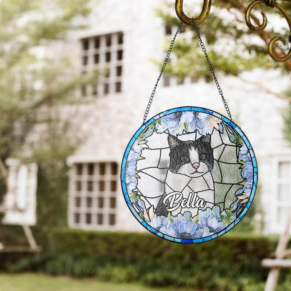 Custom Pet Photo Glass Suncatcher, Personalized Dog Lover Gift, Floral Sun Catcher, Stained Glass Style Window Decor, Unique Pet Art - product image 10