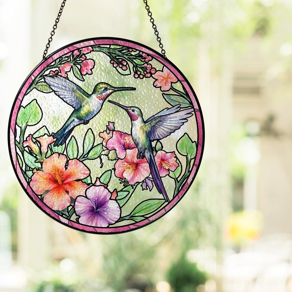Hummingbird Suncatcher Glass Window Decor Floral Stained Glass Bird Sun Catcher Nature Home Decoration Unique Handmade Gift for Mom - product image 3