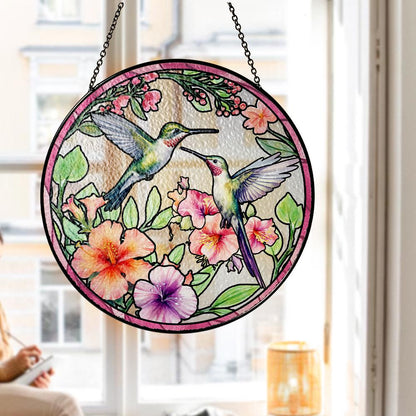 Hummingbird Suncatcher Glass Window Decor Floral Stained Glass Bird Sun Catcher Nature Home Decoration Unique Handmade Gift for Mom - main product image