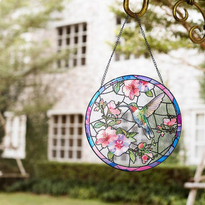 Hummingbird Suncatcher Glass Window Hanging, Stained Glass Style Bird Flower Decor, Sun Catcher Gift for Mom Birthday Memorial Garden Art - product image 4