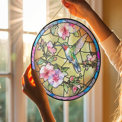 Hummingbird Suncatcher Glass Window Hanging, Stained Glass Style Bird Flower Decor, Sun Catcher Gift for Mom Birthday Memorial Garden Art - product image 8