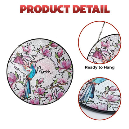 Hummingbird Floral Glass Suncatcher, Personalized Mom Gift, Magnolia Sun Catcher, Stained Glass Style Window Decor, Unique Mother’s Day Art - product image 3