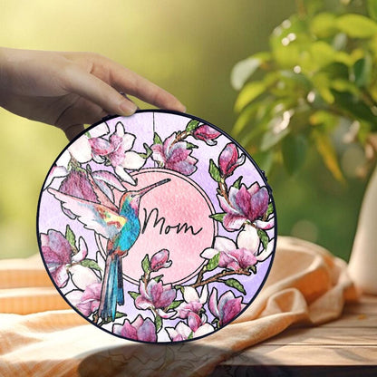 Hummingbird Floral Glass Suncatcher, Personalized Mom Gift, Magnolia Sun Catcher, Stained Glass Style Window Decor, Unique Mother’s Day Art - product image 6