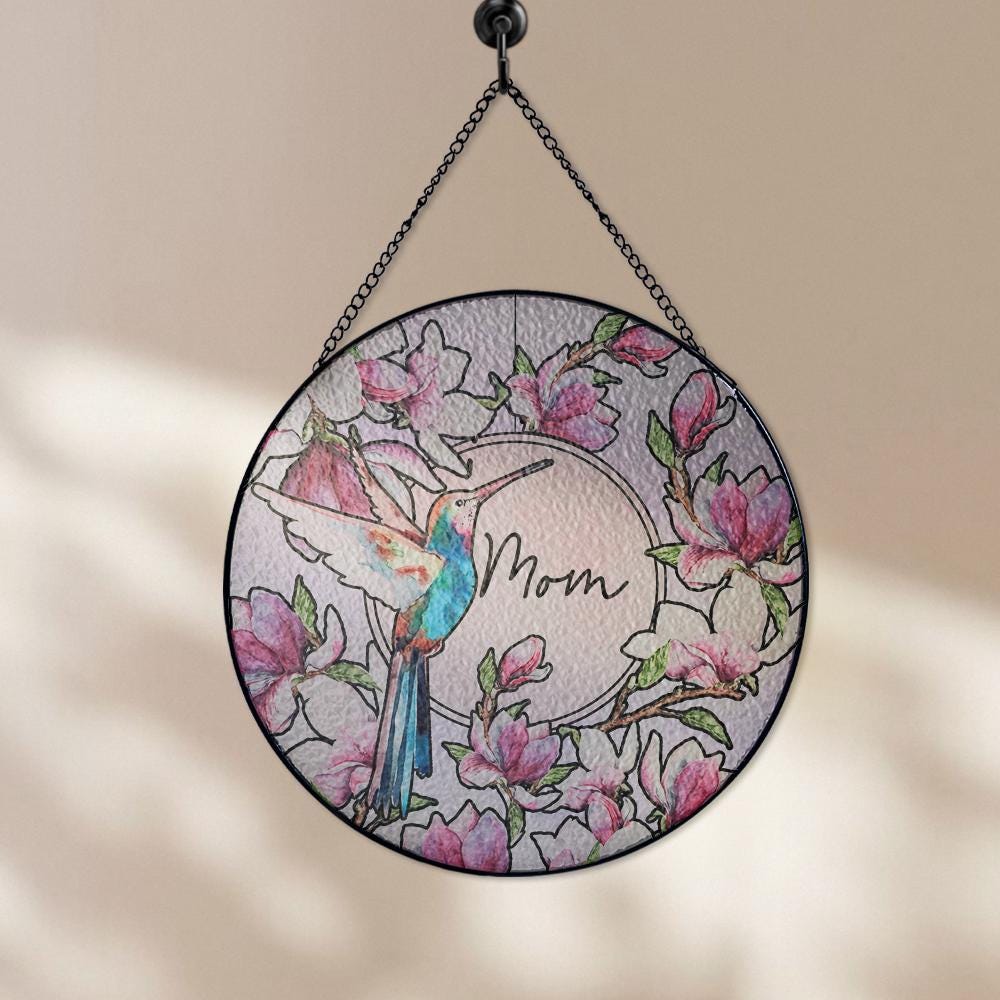 Hummingbird Floral Glass Suncatcher, Personalized Mom Gift, Magnolia Sun Catcher, Stained Glass Style Window Decor, Unique Mother’s Day Art - product image 8