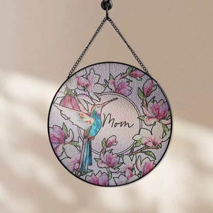Hummingbird Floral Glass Suncatcher, Personalized Mom Gift, Magnolia Sun Catcher, Stained Glass Style Window Decor, Unique Mother’s Day Art - product image 8