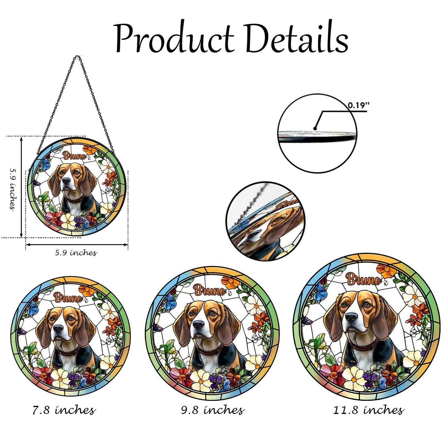 Custom Pet Photo Glass Suncatcher, Personalized Dog Lover Gift, Floral Sun Catcher, Stained Glass Style Window Decor, Unique Pet Art - product image 6
